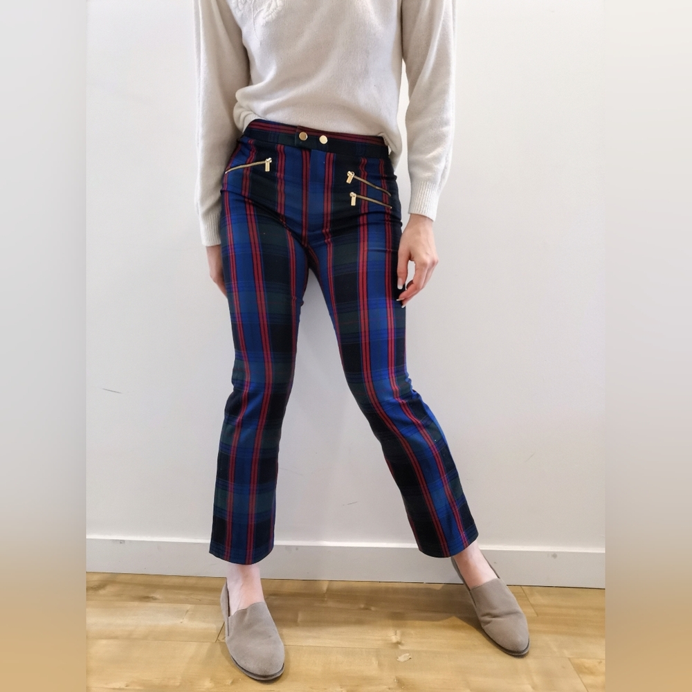 Vintage Dolce and Gabbana 90s Y2K blue and red plaid pants, vintage bottoms
